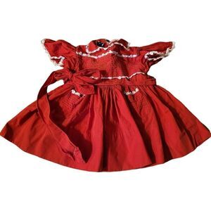 Vintage Wilson Toddler Babydoll Party Dress Frock Red White Lace Retro Christmas